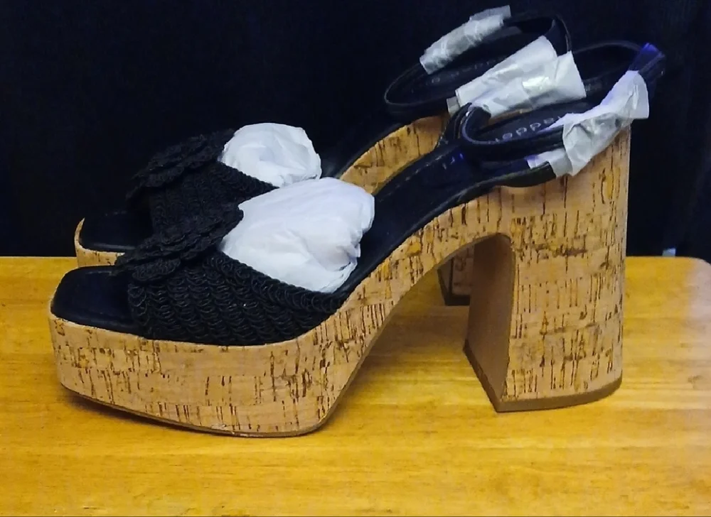 Black Floral Platform Sandals